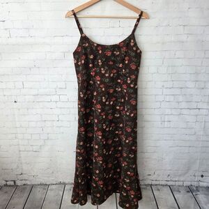 Dear YN Corduroy Floral Dress Size S / 4 Brown Midi Fall Sheath Spaghetti Strap